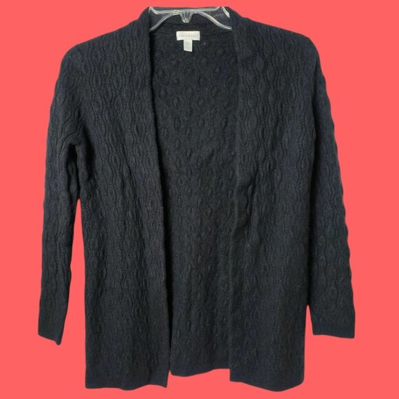 Garnet Hill Black Cable Knit 100%Cashmere Cardigan Sweater Womens Black Medium - Picture 1 of 13